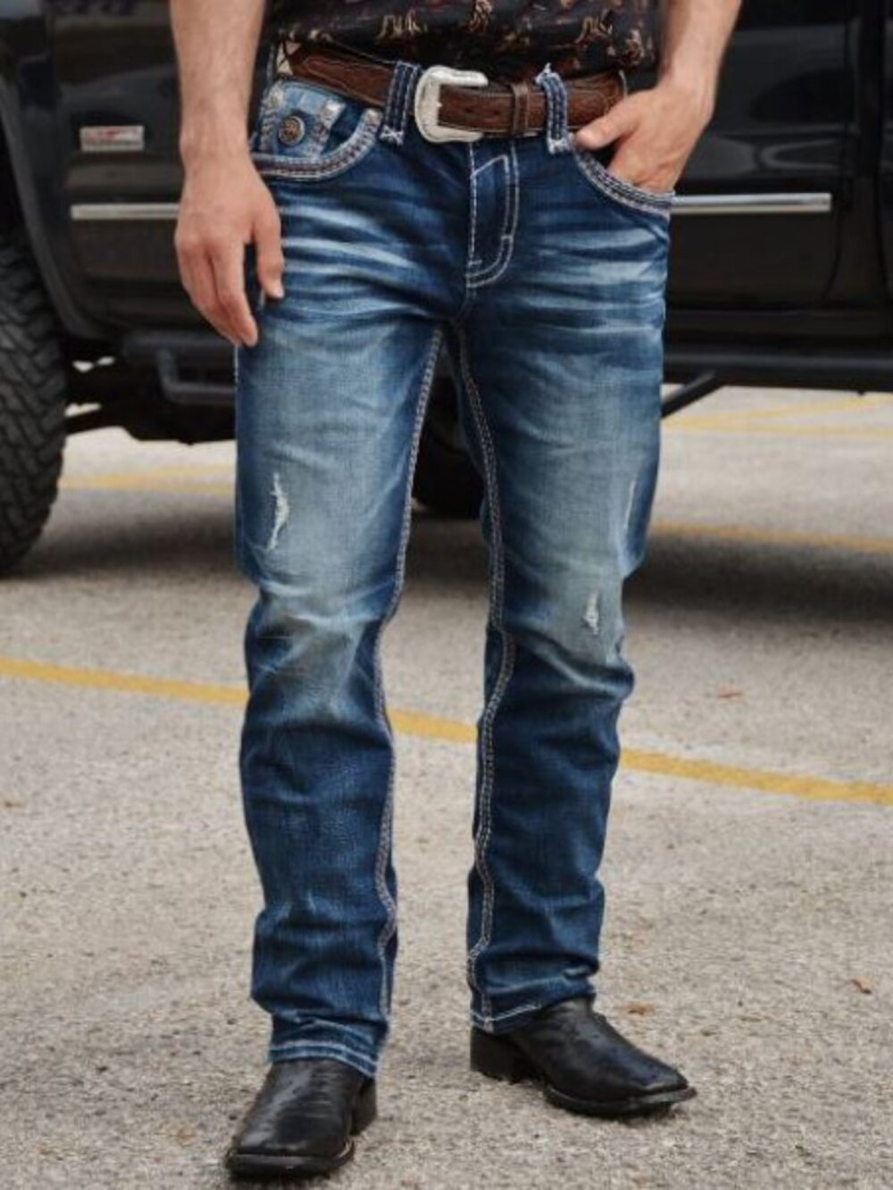 Rock Revival - Mens Amari J200R Straight Jean, size 40 US mens, color blue.